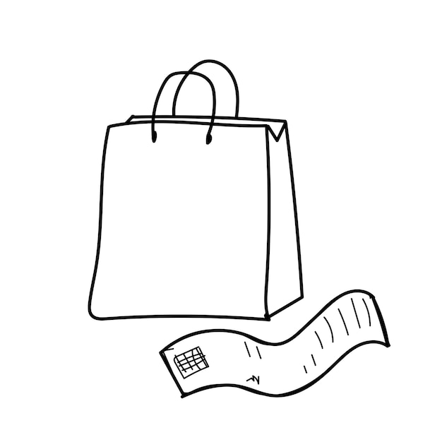 A package with purchases from the store and a receipt icon with black lines