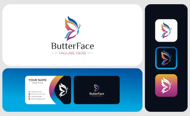 Packages of logos and business card templates Abstract butterfly and woman face logo vector