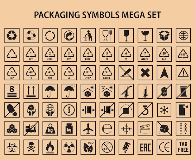 Мега набор векторных символов упаковки и этикетки