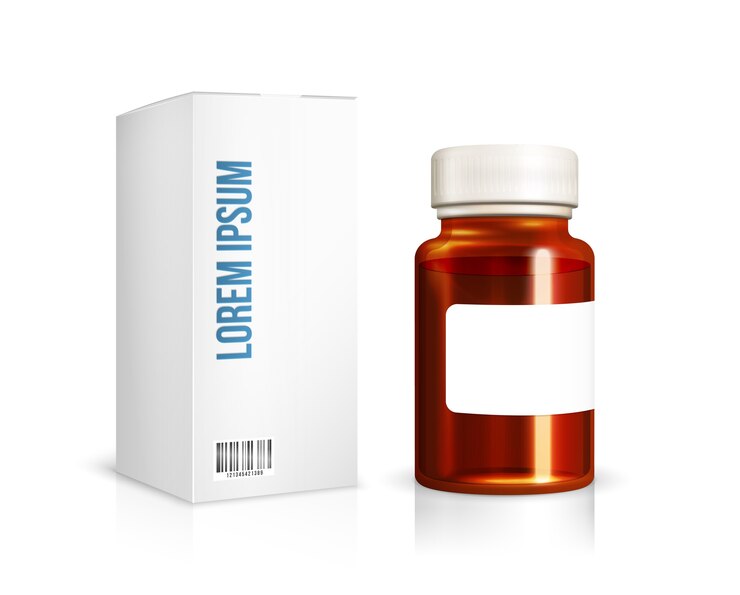 Vector packaging box and bottle of medicines, vitamins.