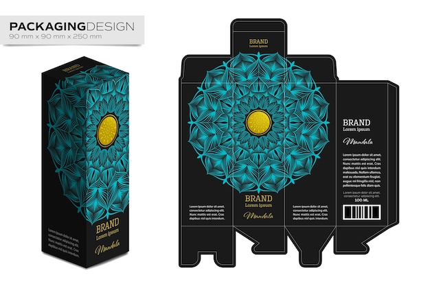 Vector packaging box design template layout with mandala