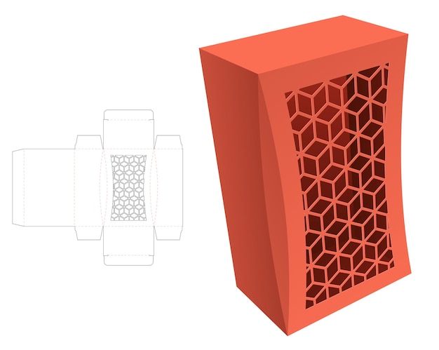 包装箱の型抜きテンプレートと 3D モックアップ