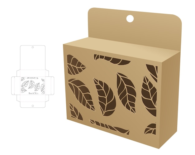 包装箱の型抜きテンプレートと 3D モックアップ
