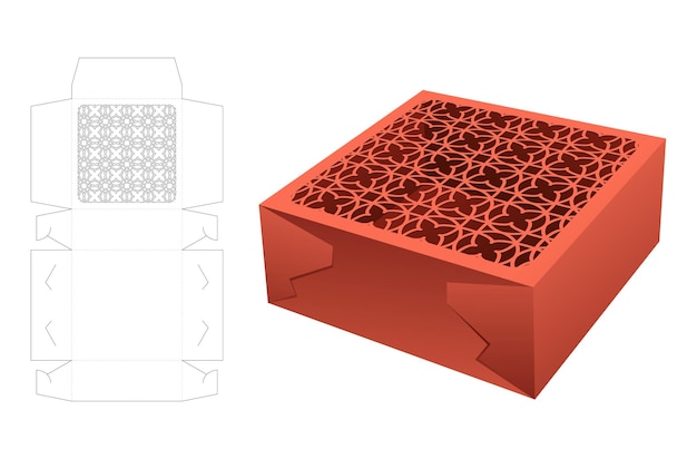 包装箱の型抜きテンプレートと 3D モックアップ