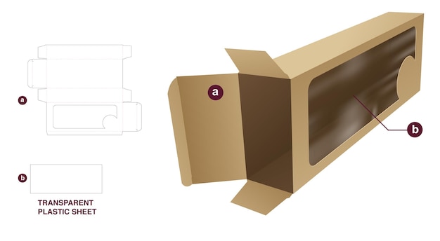 包装箱の型抜きテンプレートと 3D モックアップ