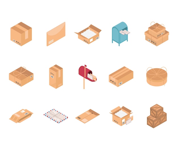 Packaging box icons set