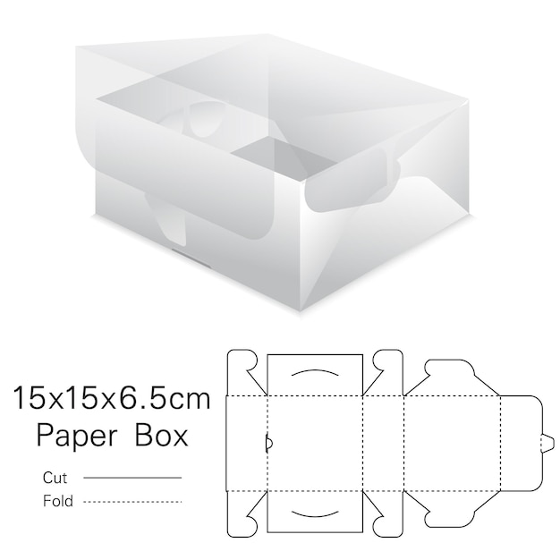 Vettore scatola di imballaggio in carta con tutte le copertine con mockup 3d e dimensioni