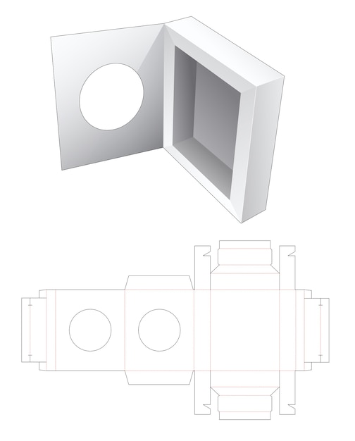 Packaging box with flip lid which have circle window die cut template