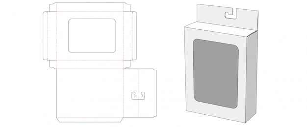 Scatola da imballaggio con foro per appendere e modello fustellato per finestra