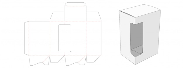 Packaging box with side window die cut template