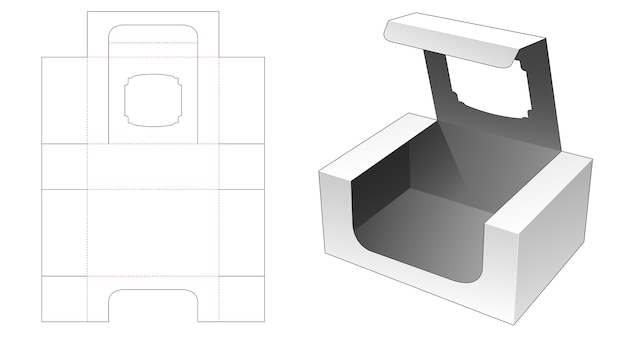 Packaging box with window on top flip die cut template