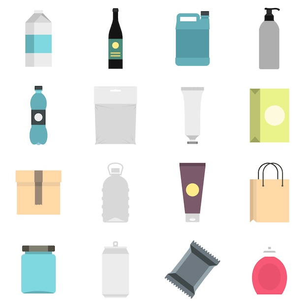 Vector packaging items set flat icons