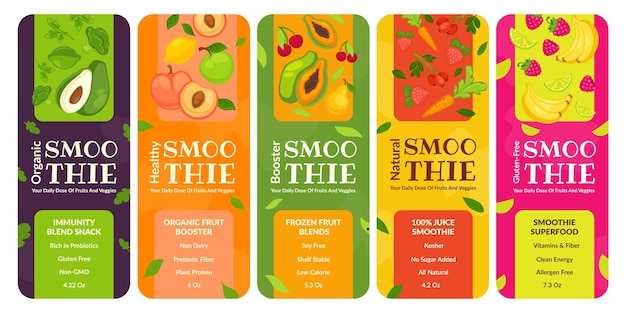 Set di etichette di imballaggio per frullati