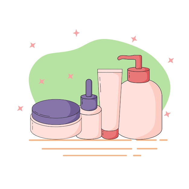 Vector packaging skincare bottles and cream containers. mockup and cartoon illustrations