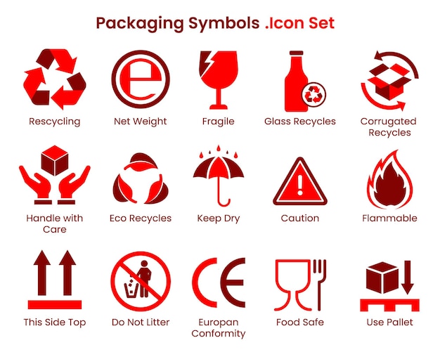 Vettore simboli di imballaggio icon set vector