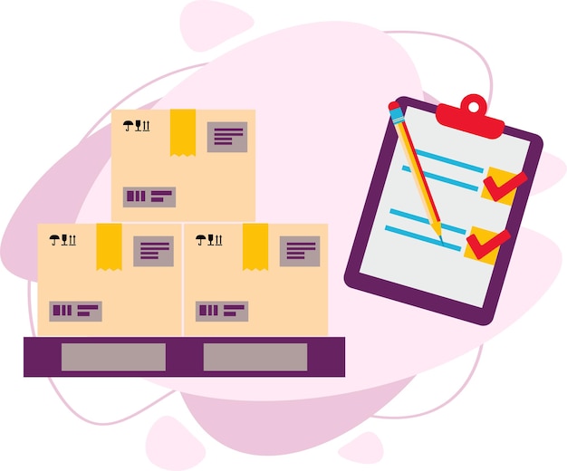 Вектор Упаковочная коробка с контрольным списком и карандашом. концепция быстрой онлайн логистической доставки. векторная плоская иллюстрация.