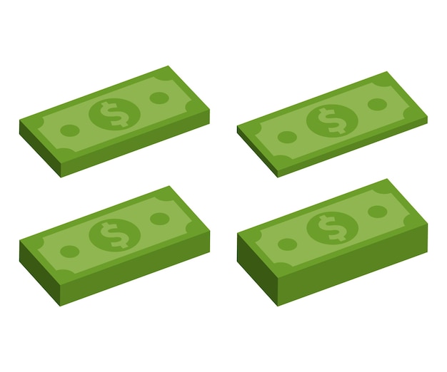 Упаковка денежных банкнот Набор зеленых долларов в различных связках Векторная иллюстрация