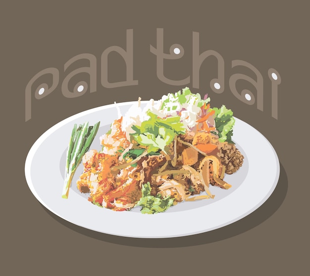 Pad Thai recipe drawing vector local dish