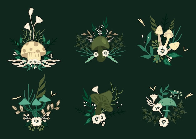 Paddestoel botanische vectorillustraties