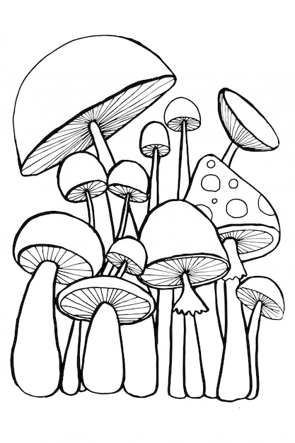 Paddestoel doodles voor kleurboek.