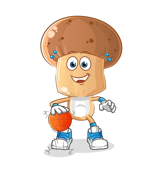 Paddestoel hoofd cartoon dribbel basketbal karakter cartoon vector