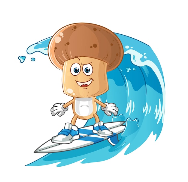 Paddestoel hoofd cartoon surfen karakter cartoon mascotte vector