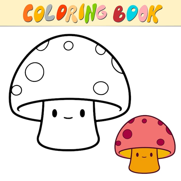 Paddestoel kleurboek of pagina voor kinderen Cute Fungus zwart-wit vectorillustratie