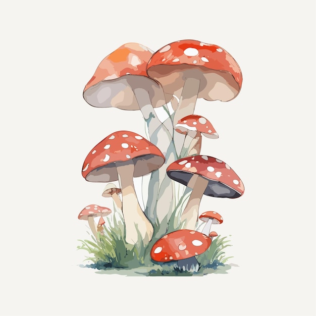 Paddestoelen instellen aquarel hand tekenen illustratie met witte achtergrond