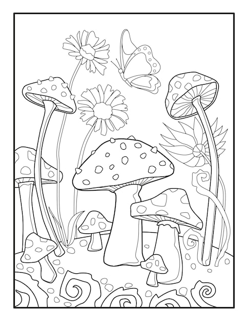 Paddestoelen Kleurplaten Paddestoel Overzichtstekening Paddestoel zwart-wit vector