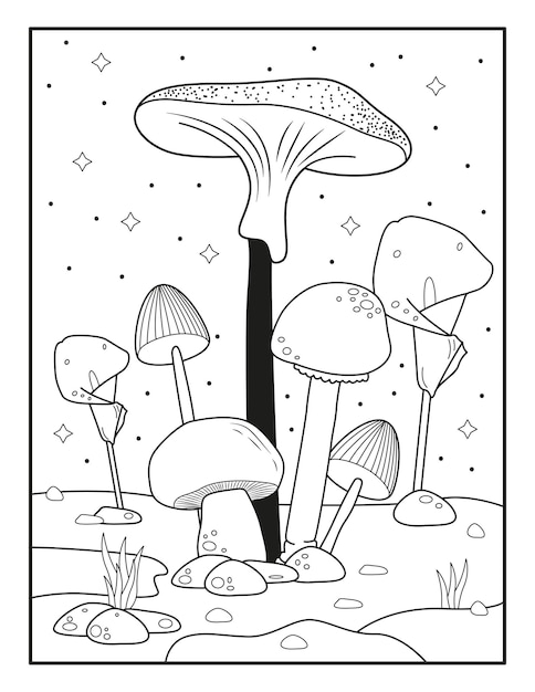 Paddestoelen Kleurplaten Paddestoel Overzichtstekening Paddestoel zwart-wit vector