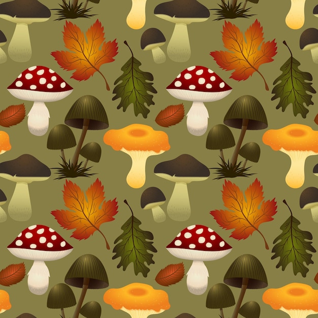 Vector paddestoelen naadloos patroon. kleurrijke herfst.