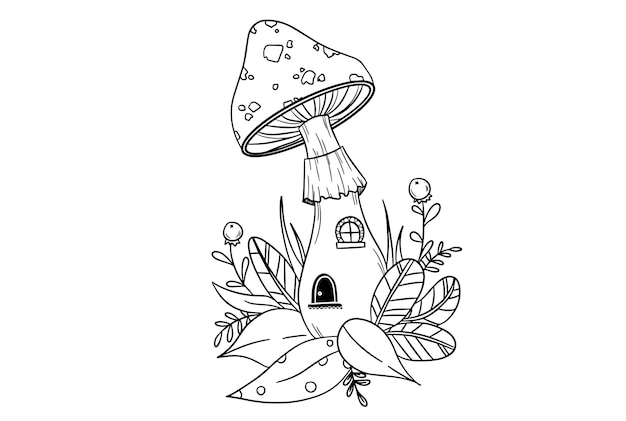 PaddestoelMushroom artMashroom huis illustratieMashroom huis lijntekeningen