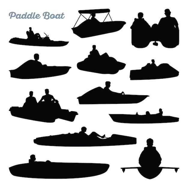 Paddle boat water recreation silhouette set