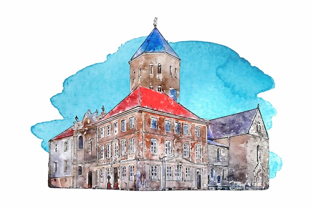 Paderborn germany watercolor hand drawn illustration isolated on white background