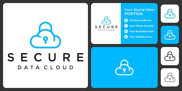 名刺テンプレートと南京錠とクラウドのロゴデザイン