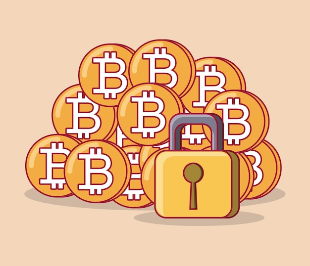 Padlock and bitcoin coins