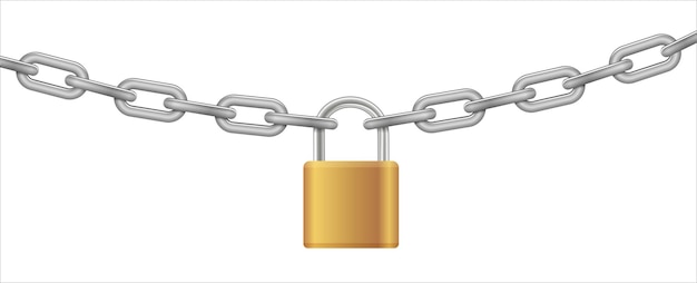 Vector padlock and chain gold metal chain and padlock handcuffed card vector