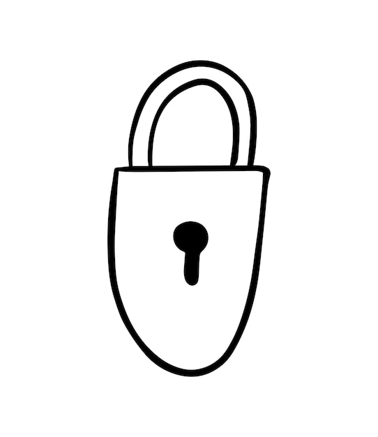 Padlock for closing doors doodle linear cartoon coloring book