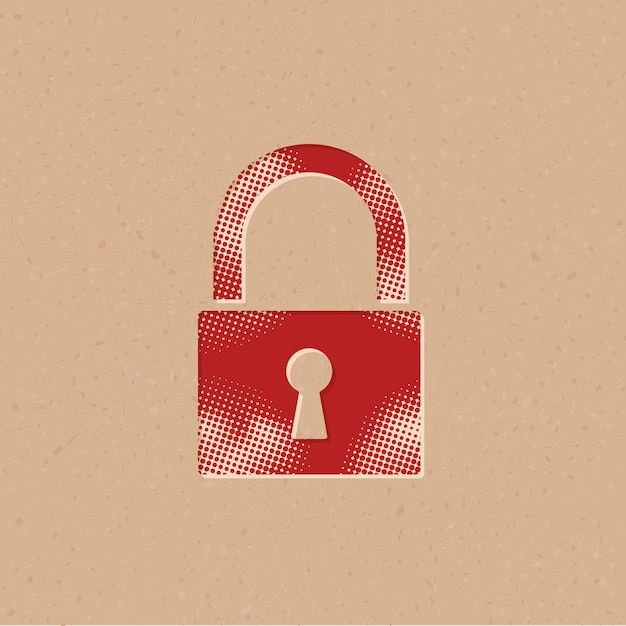 Vector padlock halftone style icon with grunge background vector illustration