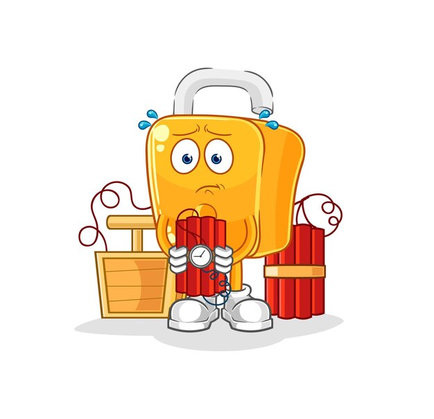 Padlock holding dynamite character cartoon mascot vector