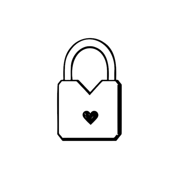 Padlock Icon hand draw black colour valentine logo vector element and symbol