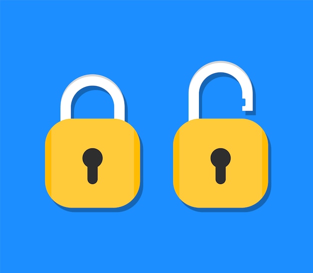 Vector padlock icon. locked and unlocked. closed and open lock in flat style.