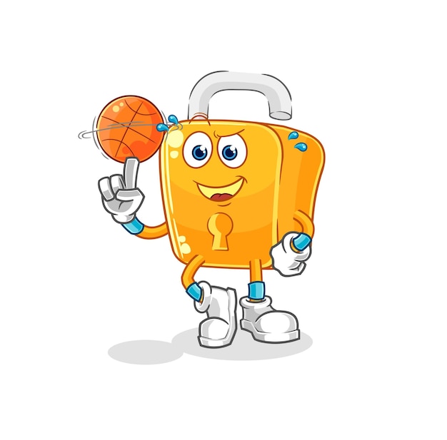 Vector padlock playing basket ball mascot cartoon vector