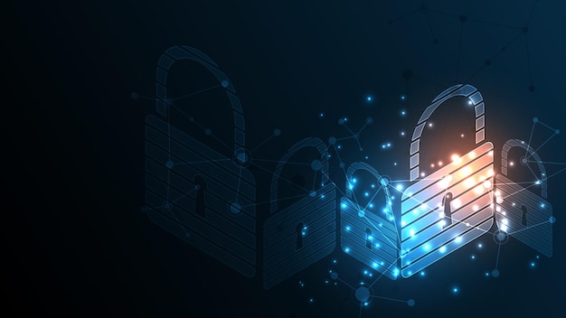 Замок Безопасность кибер-цифровая концепция Абстрактный фон технологии защиты системных инноваций