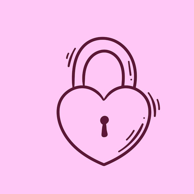 Padlock Shaped Love Outline Hand Drawn Vector Cartoon Illustration on Isolated Background