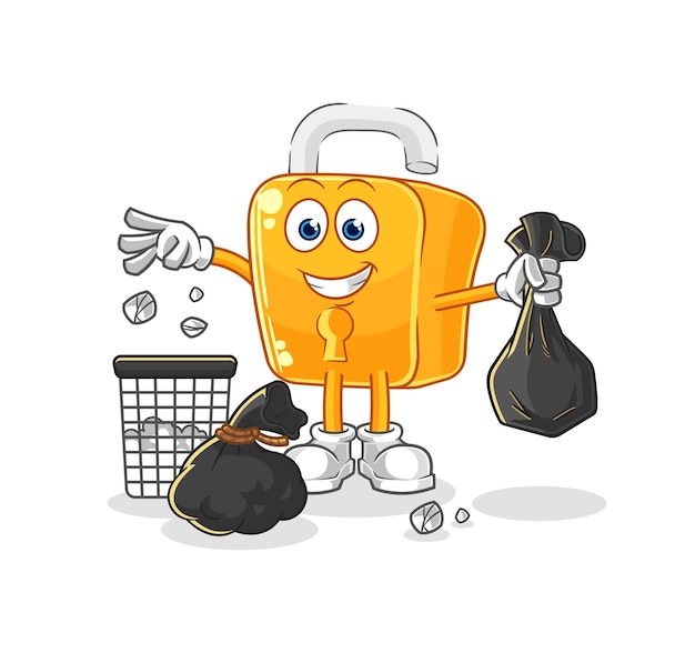 Padlock Throw garbage mascot cartoon vector