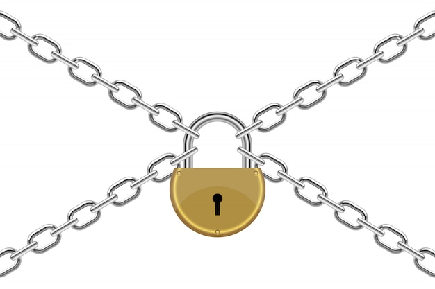 Padlock with chain   illustration  on white background