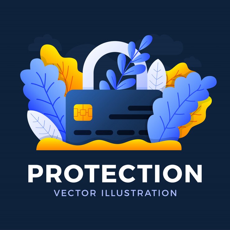 Padlock при изолированная иллюстрация вектора кредитной карточки. Концепция защиты, безопасности, надежности банковского счета. Лицевая сторона карты с закрытым замком.