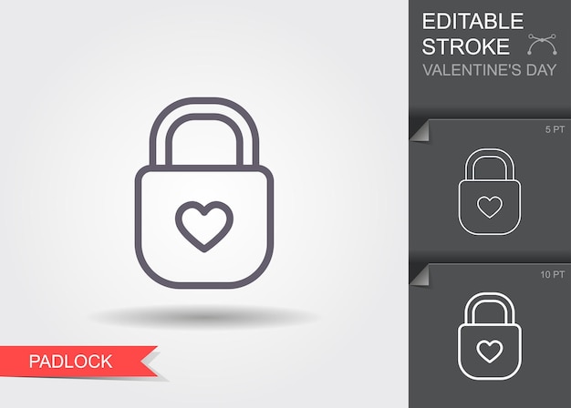 Padlock with heart keyhole Line icon with editable stroke with shadow