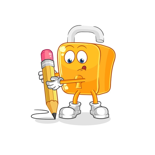 Padlock write with pencil cartoon mascot vector